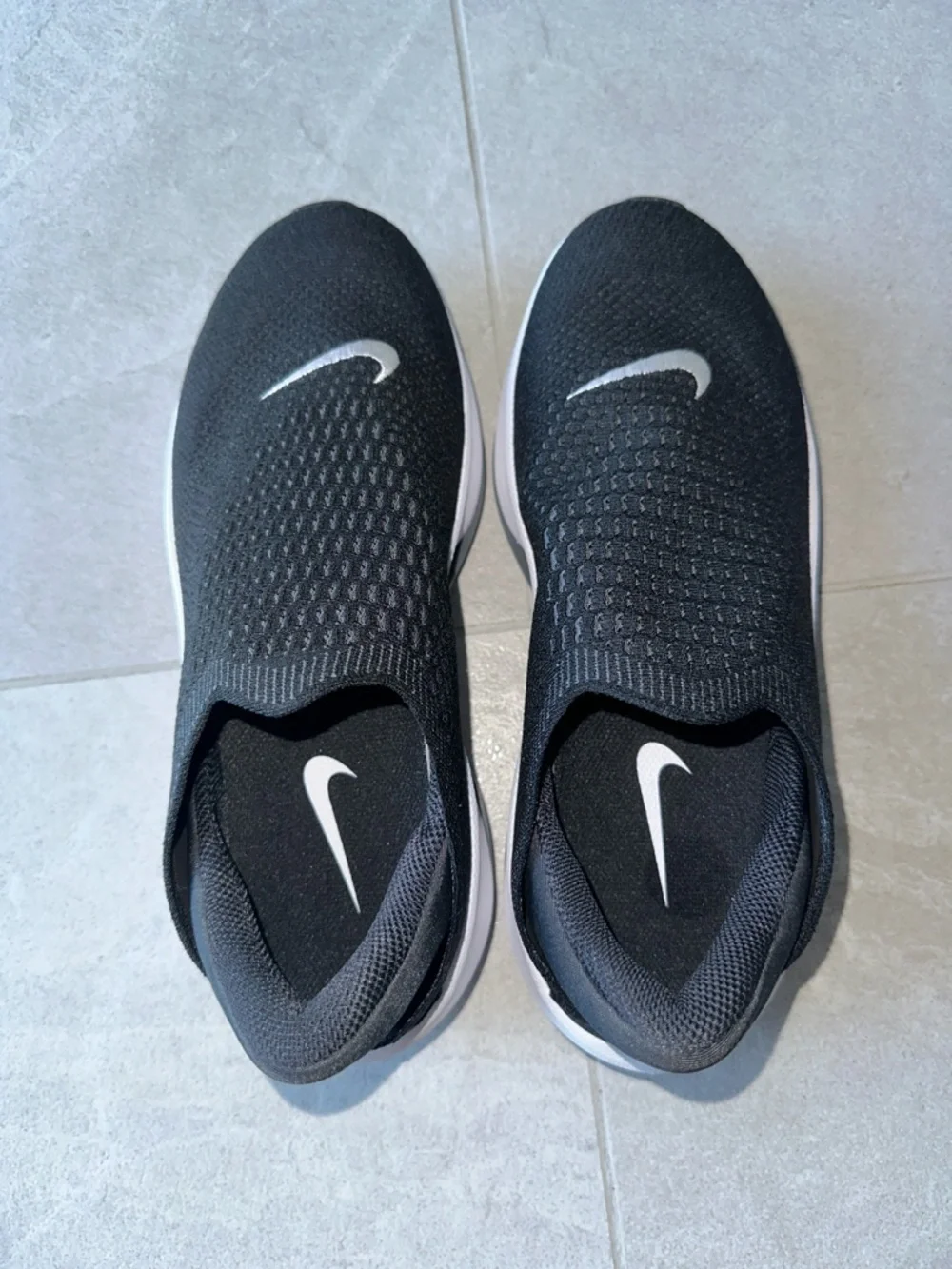 Nike Black Knit Slip-On Sneakers with White Swoosh